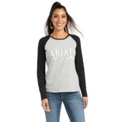 Tee Shirt Ariat Real Loop Baseball Long Sleeve W22 Heather Grey & Black -Ride Strong Shop Ariat Tee Shirt Real Loop Baseball Long Sleeve W22 Heather Grey Black 3