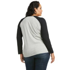 Tee Shirt Ariat Real Loop Baseball Long Sleeve W22 Heather Grey & Black -Ride Strong Shop Ariat Tee Shirt Real Loop Baseball Long Sleeve W22 Heather Grey Black 4