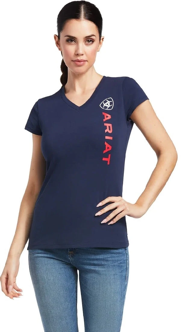 Tee Shirt Ariat Vertical Logo Navy Sp22 Ladies 3 Tee Shirt Ariat Vertical Logo Navy Sp22 Ladies