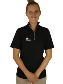 Ladies Cool Summer Riding Tops In Black- Short Sleeve