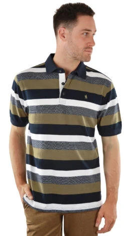 Polo Top Thomas Cook Macquarie Short Sleeve Tan & Navy Mens