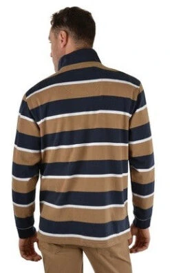 Ride Strong Shop -Ride Strong Shop Thomas Cook Sutherland Stripe 14 Zip Rugby Top Tan Navy Mens 2